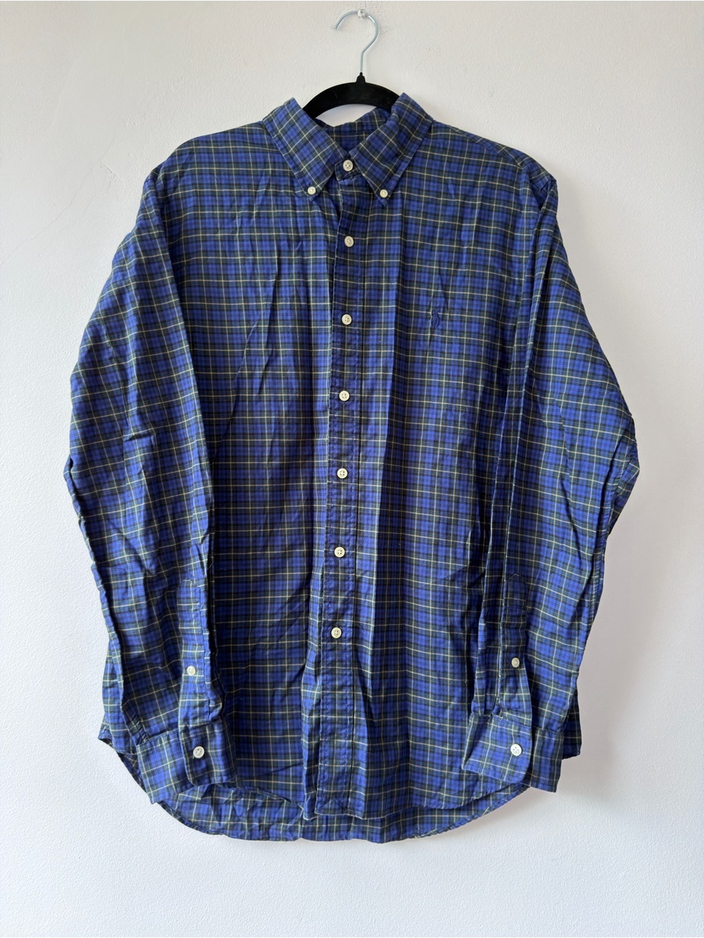Ralph Lauren 100% cotton Blue Yellow Green Plaid‎ Button-Down Men's Shirt